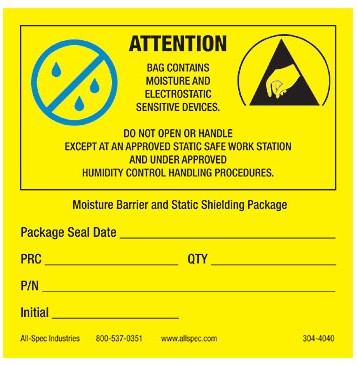 Moisture and ESD Label